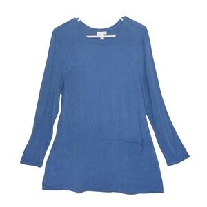 Pure J Jill Women Sz Large Blue Soft Touch Cotton L/S Pullover Tunic Top Minimal